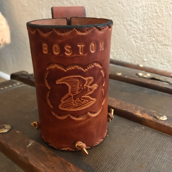 Dining Boston Leather Tooled Can Koozie With Handle Poshmark